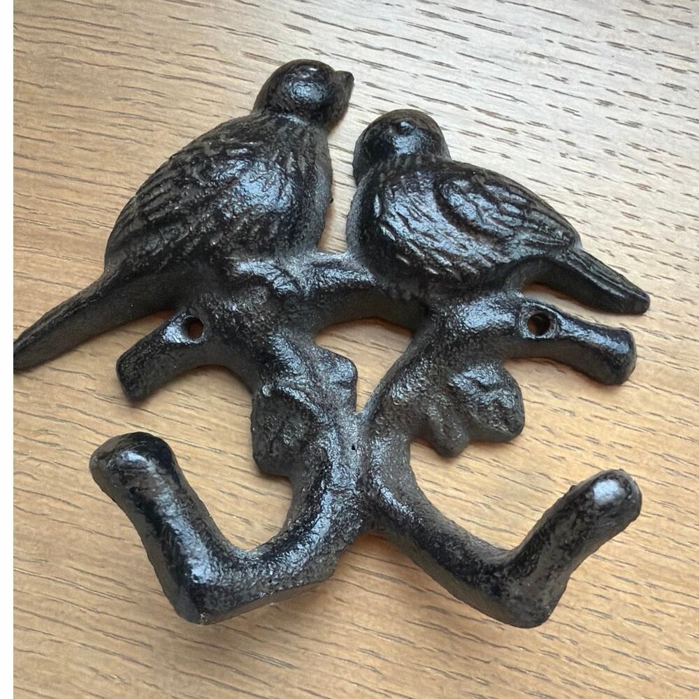 Rustic iron vintage coat hook retro PAIR OF BIRDS woodland cast iron